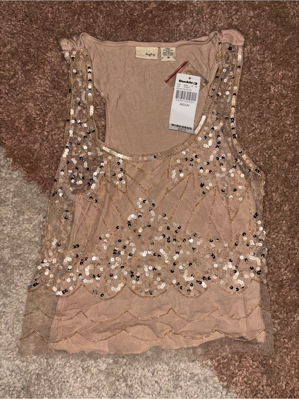 Daytrip Women's Sequin Pink-Beige Sleeveless Tank